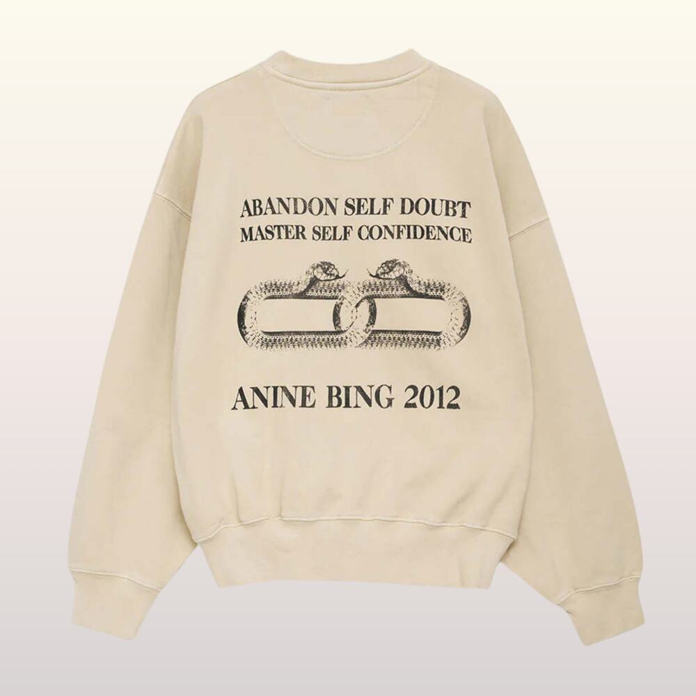 ANINE BING Leo Serpent Sweatshirt Women's sz Small Beige 100% Cotton Pullover